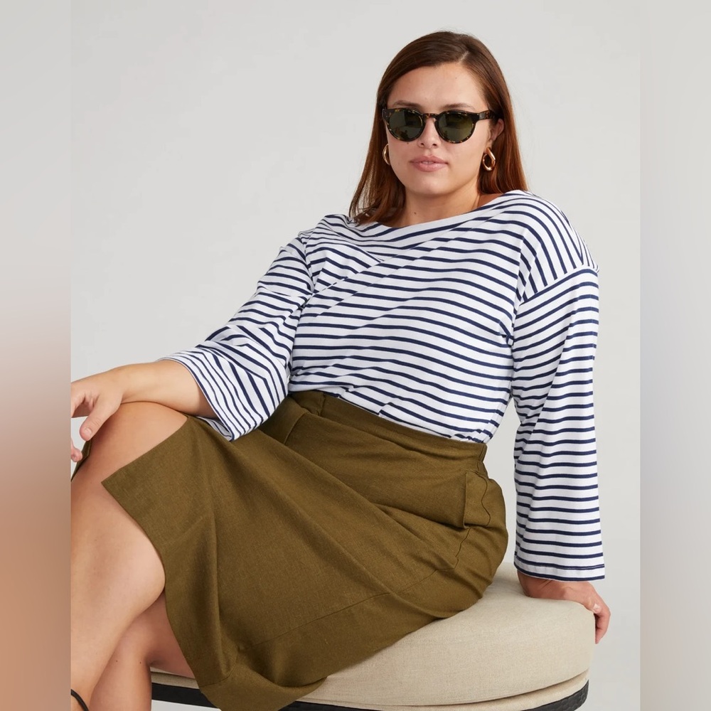 Universal Standard Montauk Breton Stripe Bell Sleeve Top White Cenote Stripe M